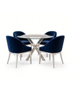 juego de comedor celeste 4 sillas con base de acero, vista de detalle del acabado