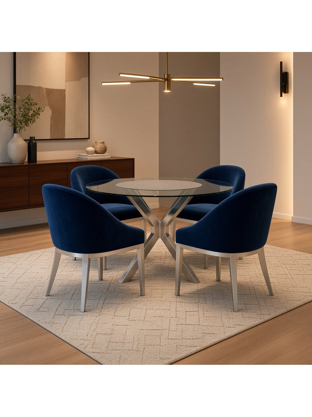 juego de comedor celeste 4 sillas con base de acero