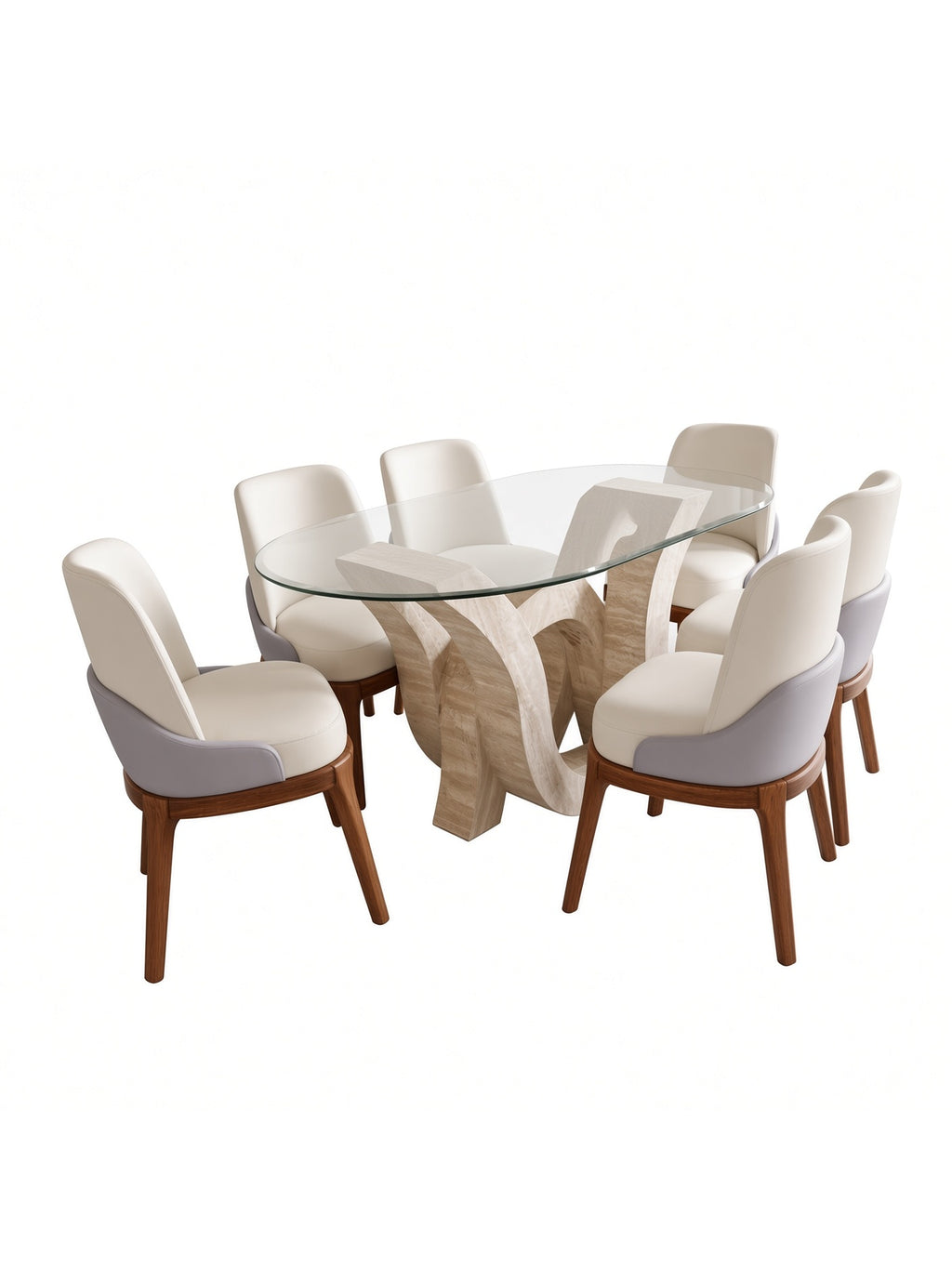 juego de comedor carrara 6 butacas con tablero de vidrio, vista de detalle del acabado