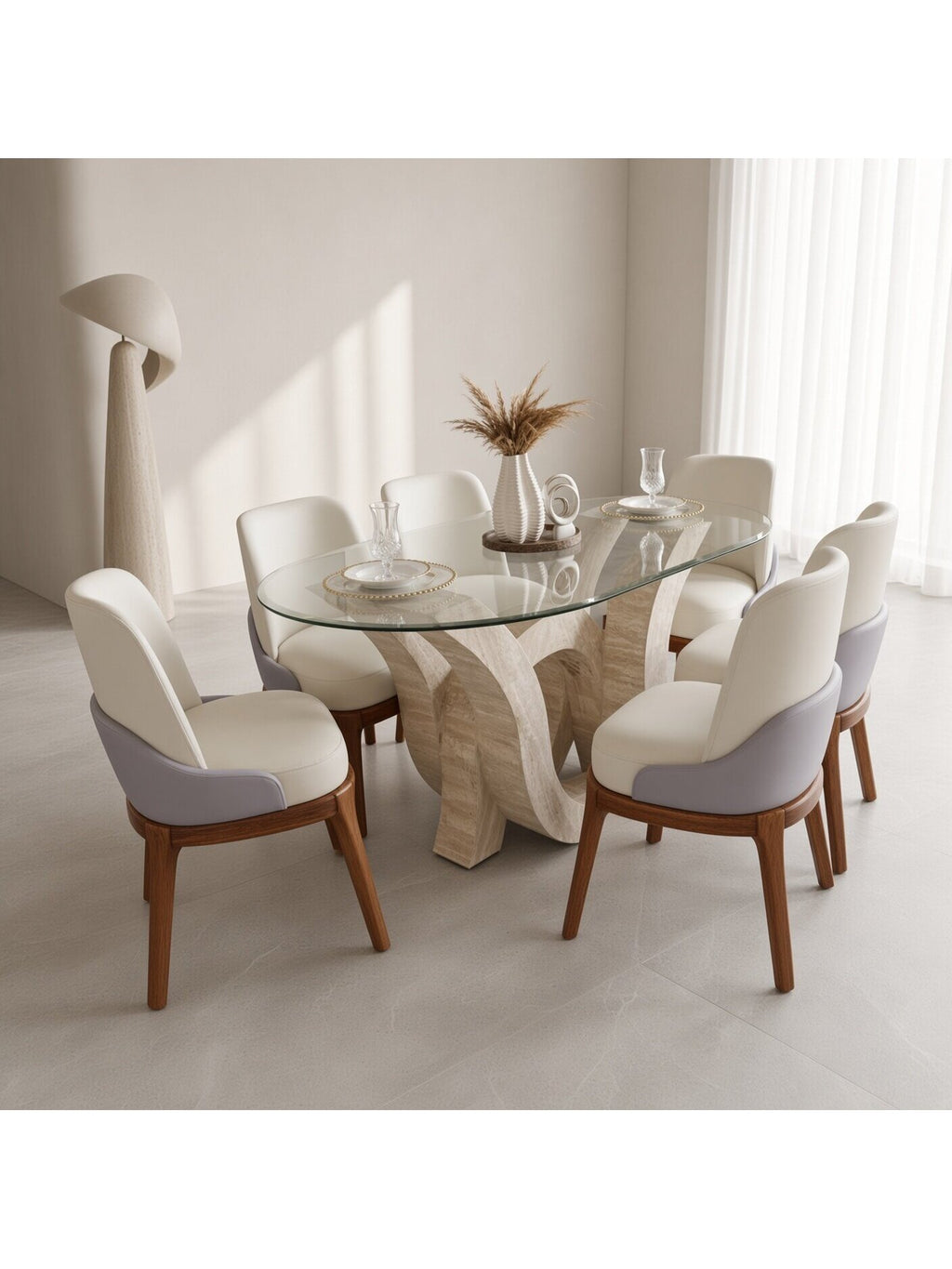 juego de comedor carrara 6 butacas con tablero de vidrio