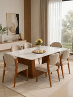 Juego De Comedor 6 Sillas TU MESITA Bianca Aesthetic En Madera Natural Con Piedra Sinterizada