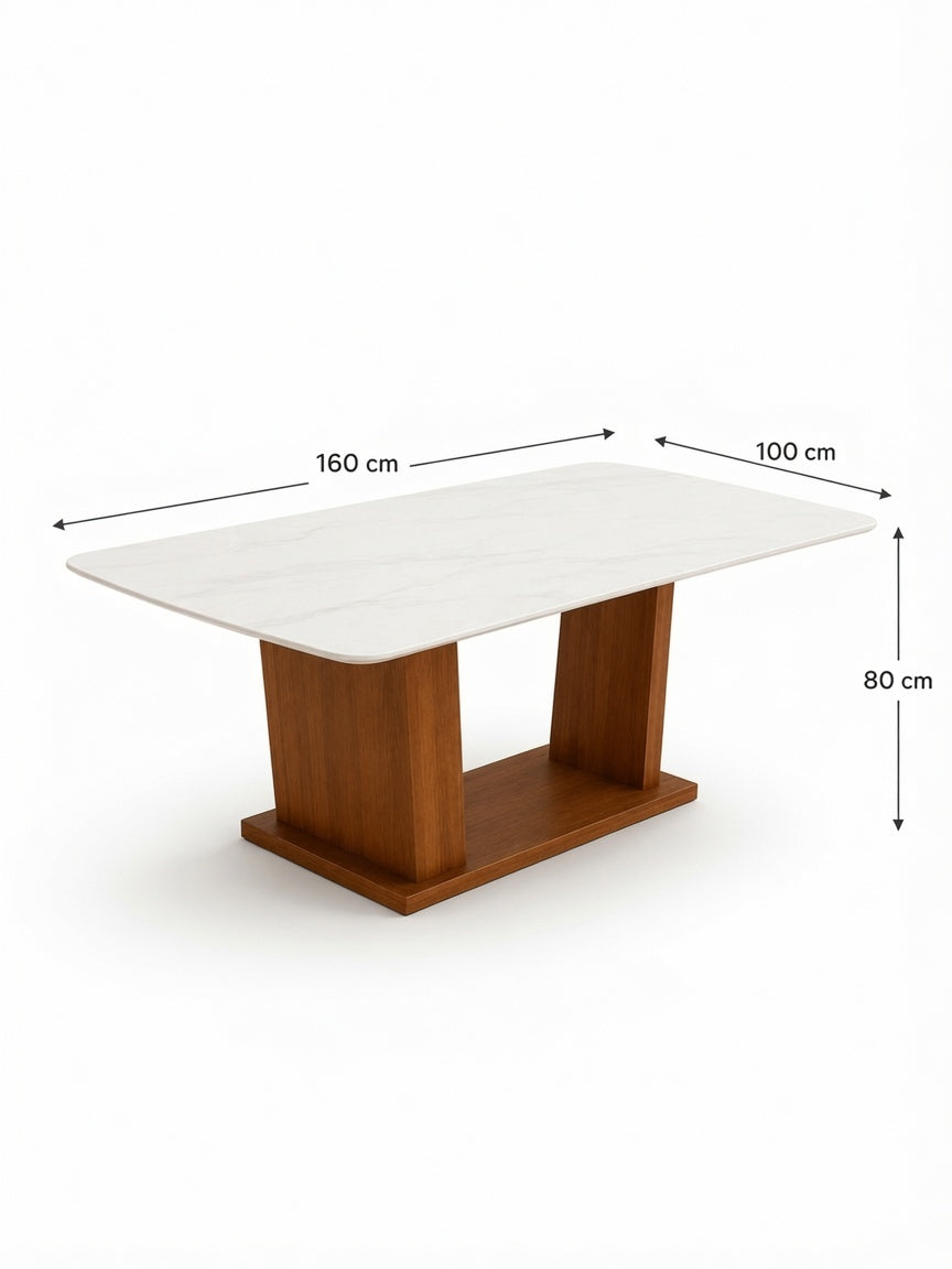 Juego De Comedor 6 Sillas TU MESITA Bianca Aesthetic En Madera Natural Con Piedra Sinterizada