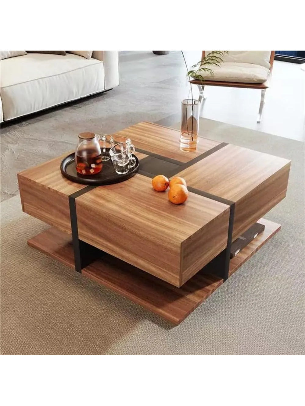 Mesa de Centro Moderna TU MESITA Cloe color Marrón/Negro 4 cajones