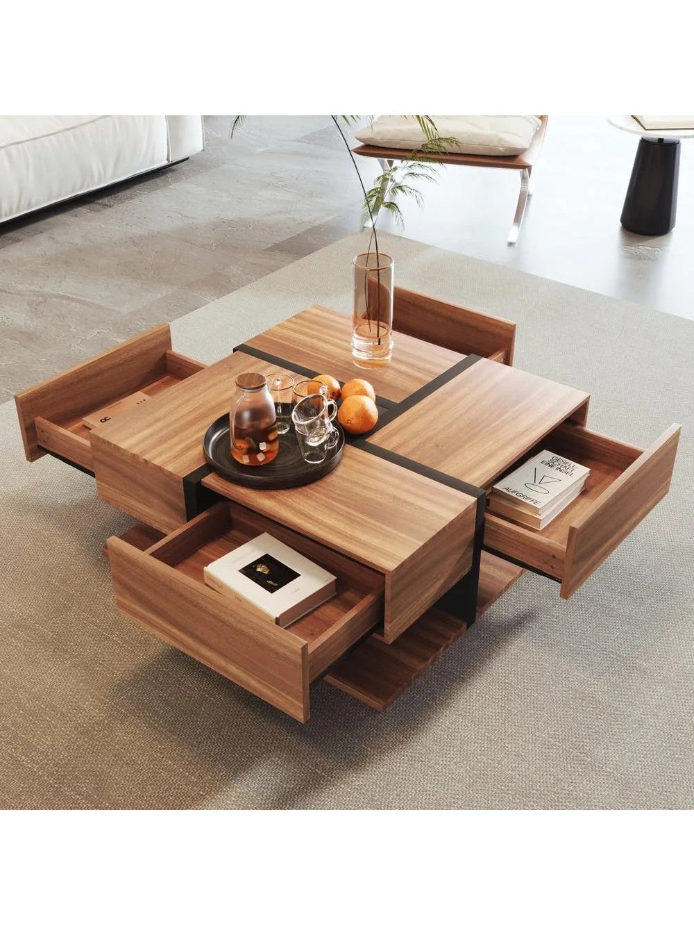 Mesa de Centro Moderna TU MESITA Cloe color Marrón/Negro 4 cajones
