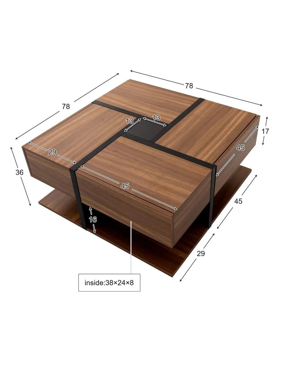 Mesa de Centro Moderna TU MESITA Cloe color Marrón/Negro 4 cajones