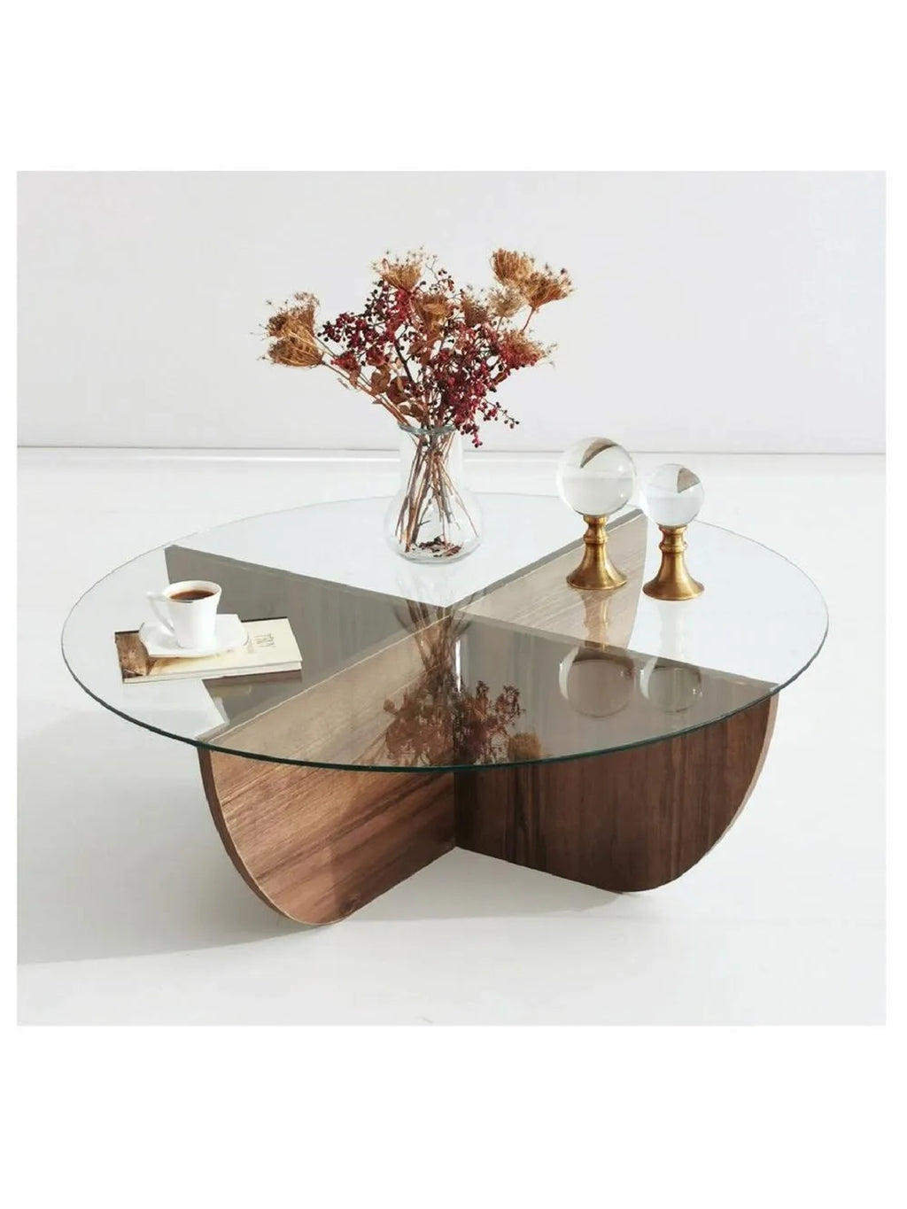 Mesa de Centro Circular TU MESITA Topacio II color Marrón con Vidrio