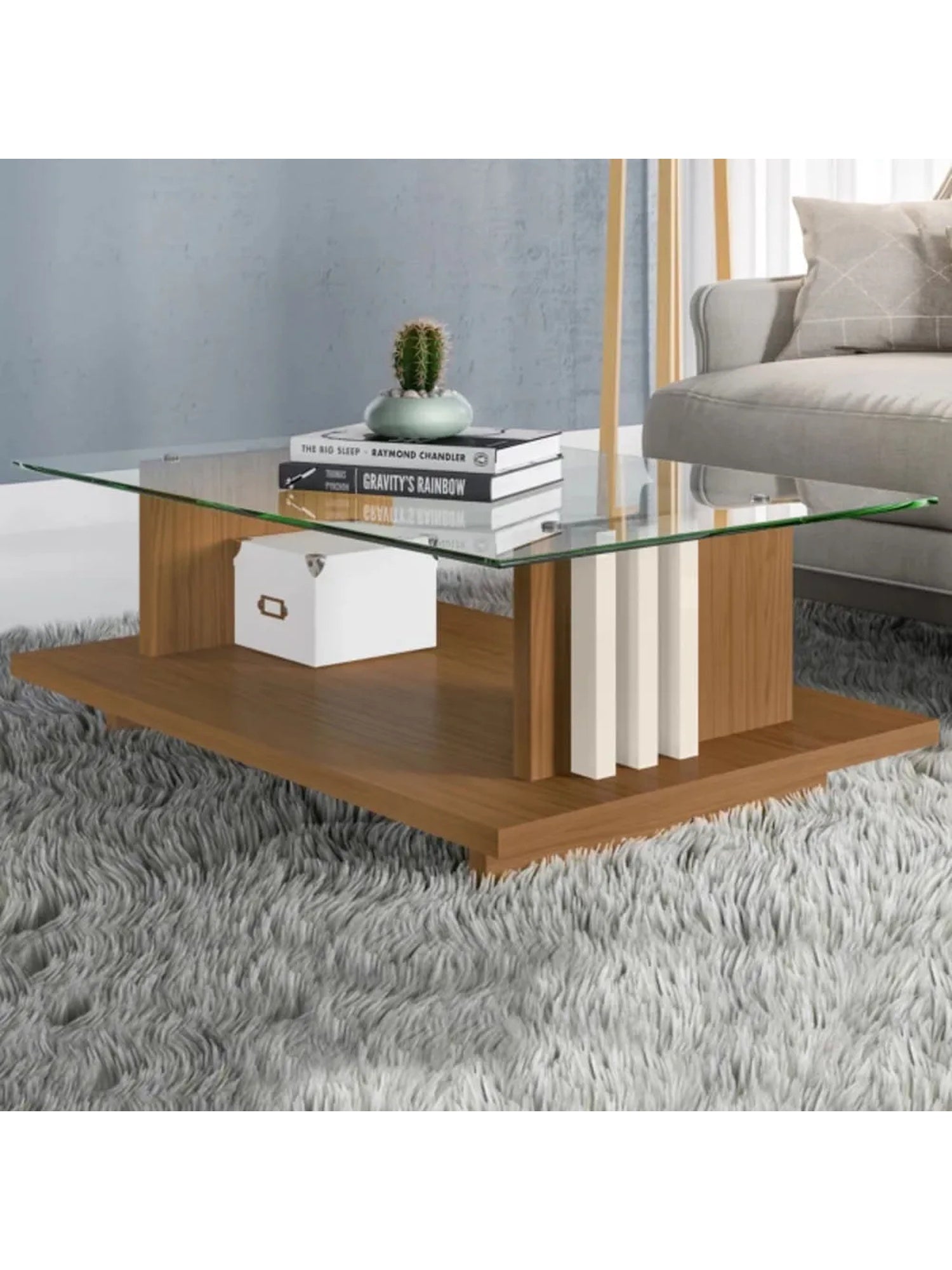Mesa de centro Moderna Frizz con vidrio color Marrón/Blanco TU MESITA