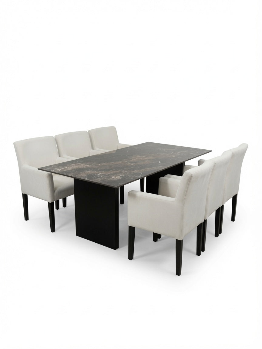 Juego de Comedor Milano 6 Sillas de Madera TU MESITA con Piedra Sinterizada