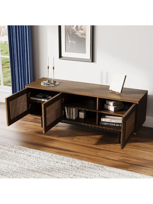 aparador mesa de tv ryu color marrón 3 puertas, vista de detalle del acabado