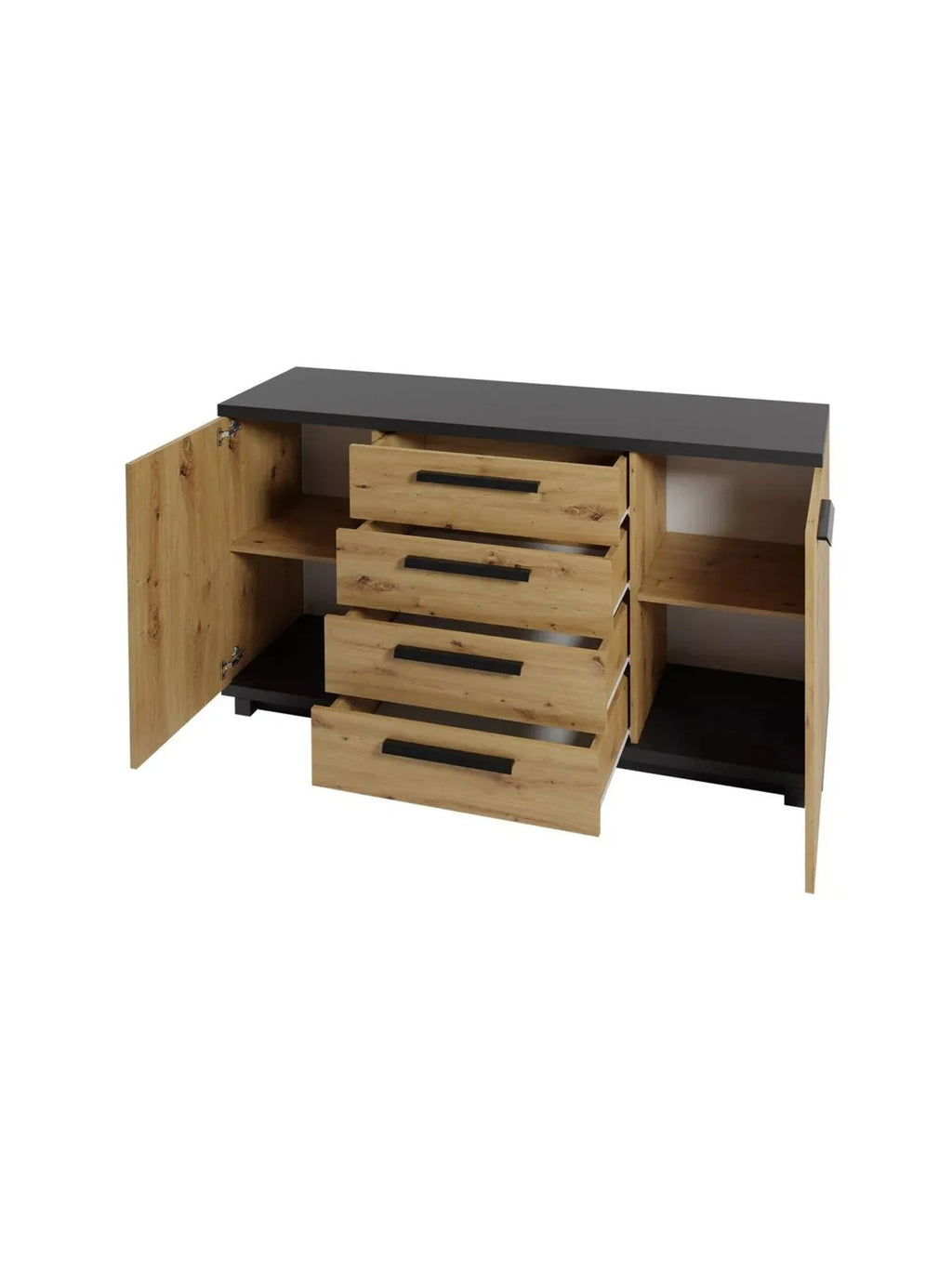 Cómoda moderna 4 cajones 2 puertas Priscila color DunaNegro TU MESITA