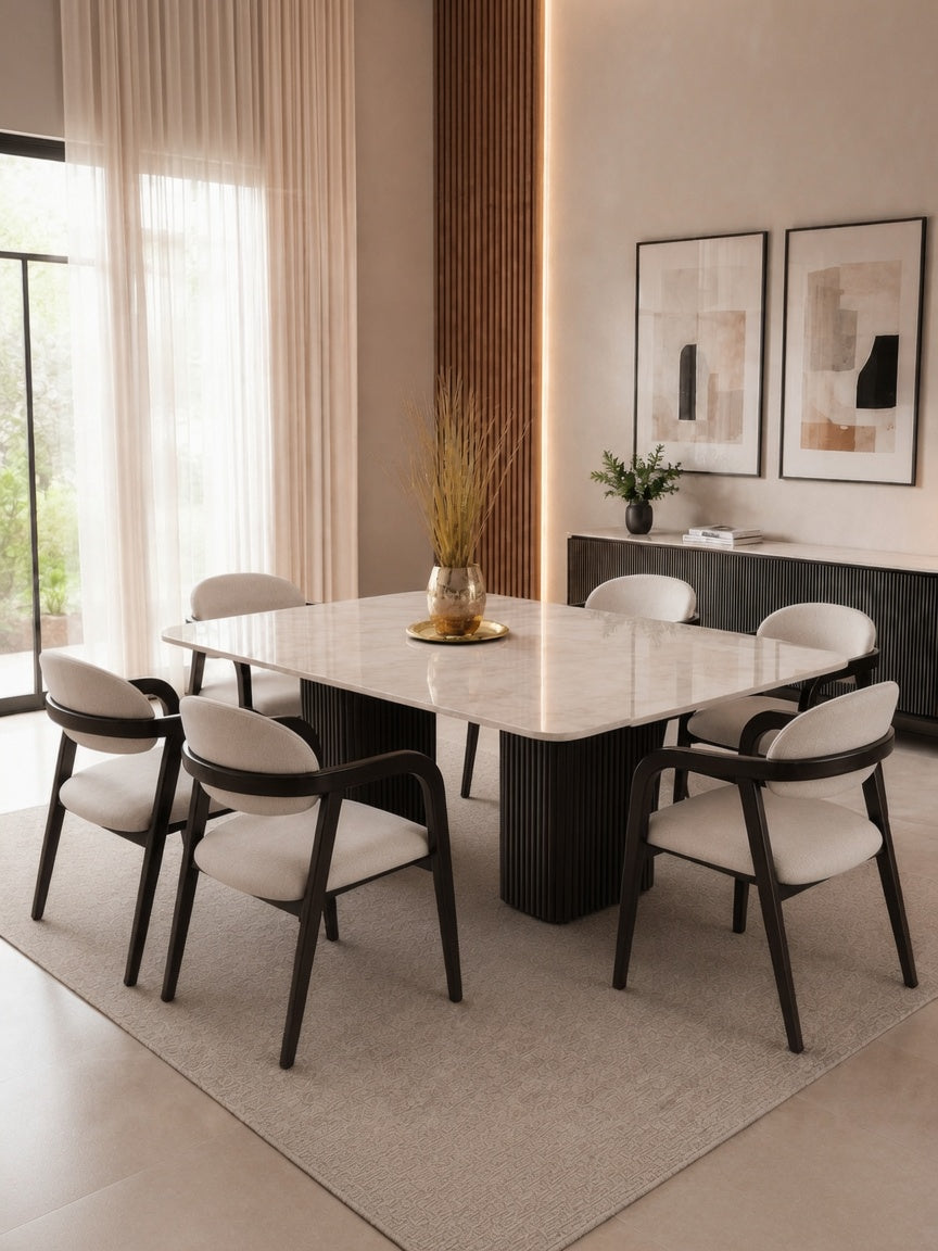 Juego De Comedor TU MESITA Siena Moderna En Madera Nogal Con Piedra Sinterizada