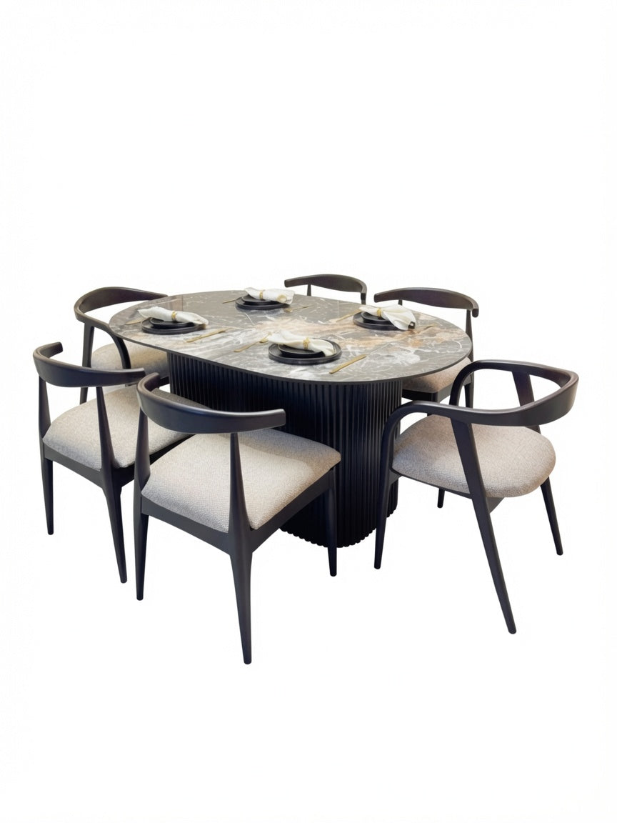 Juego de Comedor Ónix 6 Sillas de Madera con Piedra Sinterizada TU MESITA