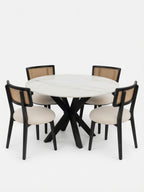 Juego de Comedor Madera y Piedra Sinterizada 4 Sillas con Ratán