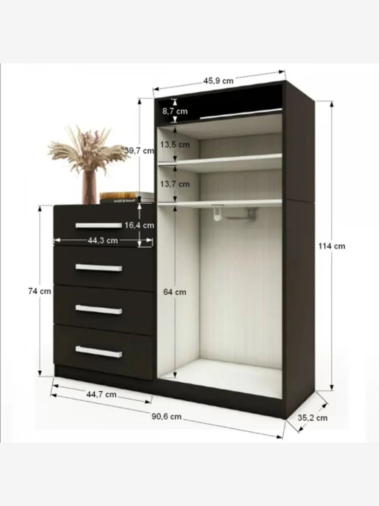 Ropero Moderno 2 puertas 4 cajones Danko color Negro TU MESITA