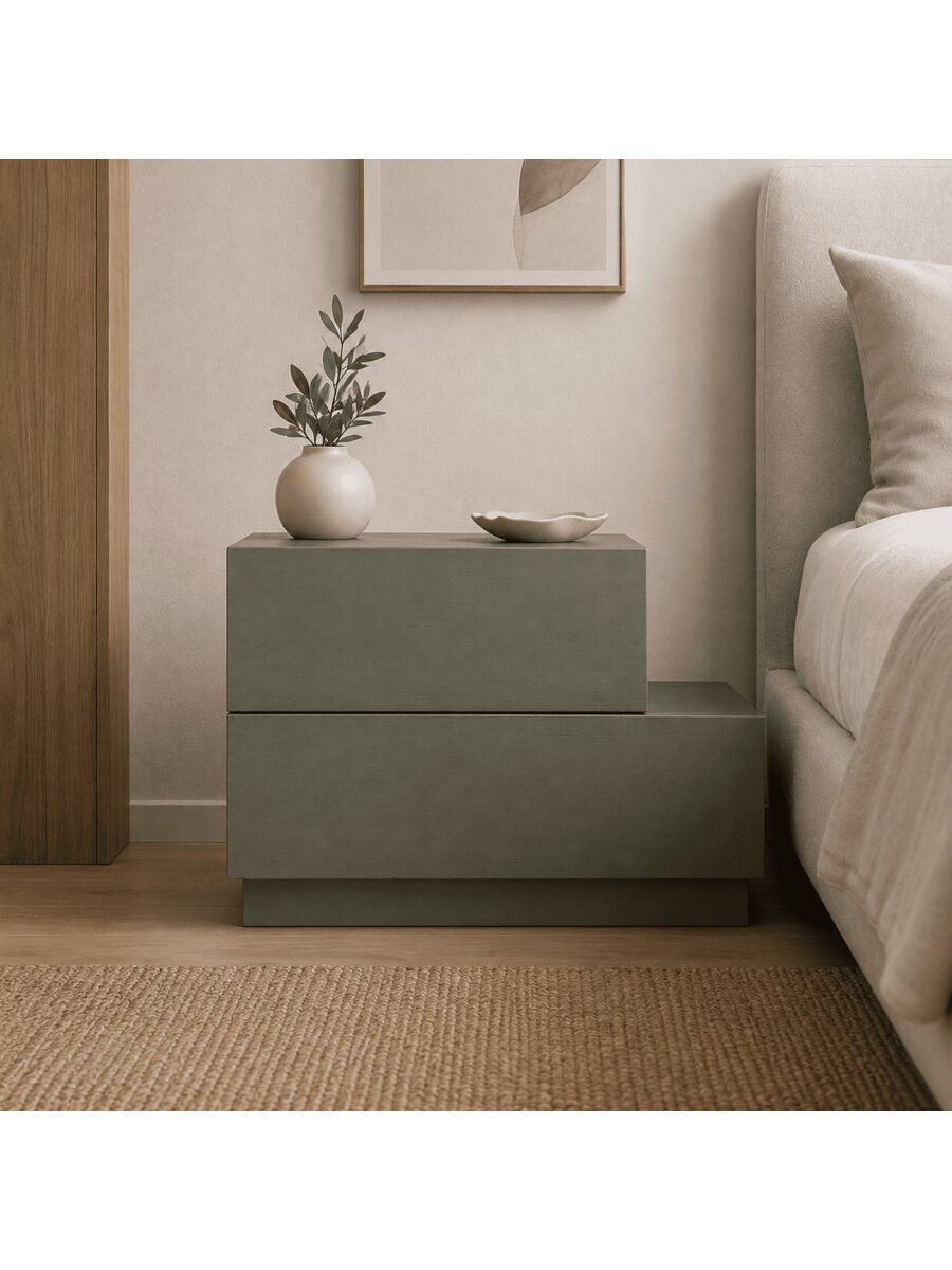 Velador Sora Aesthetic Escalonado con Doble Cajón Color Agave TU MESITA Canto Delgado