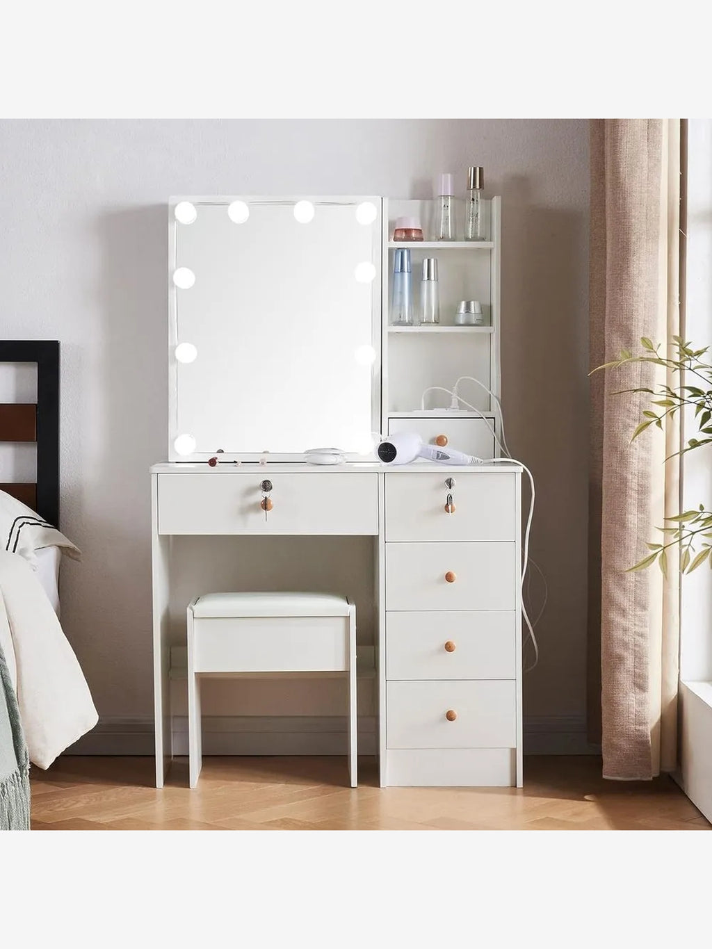 Tocador con Espejo Luces Sagitario color Blanco TU MESITA
