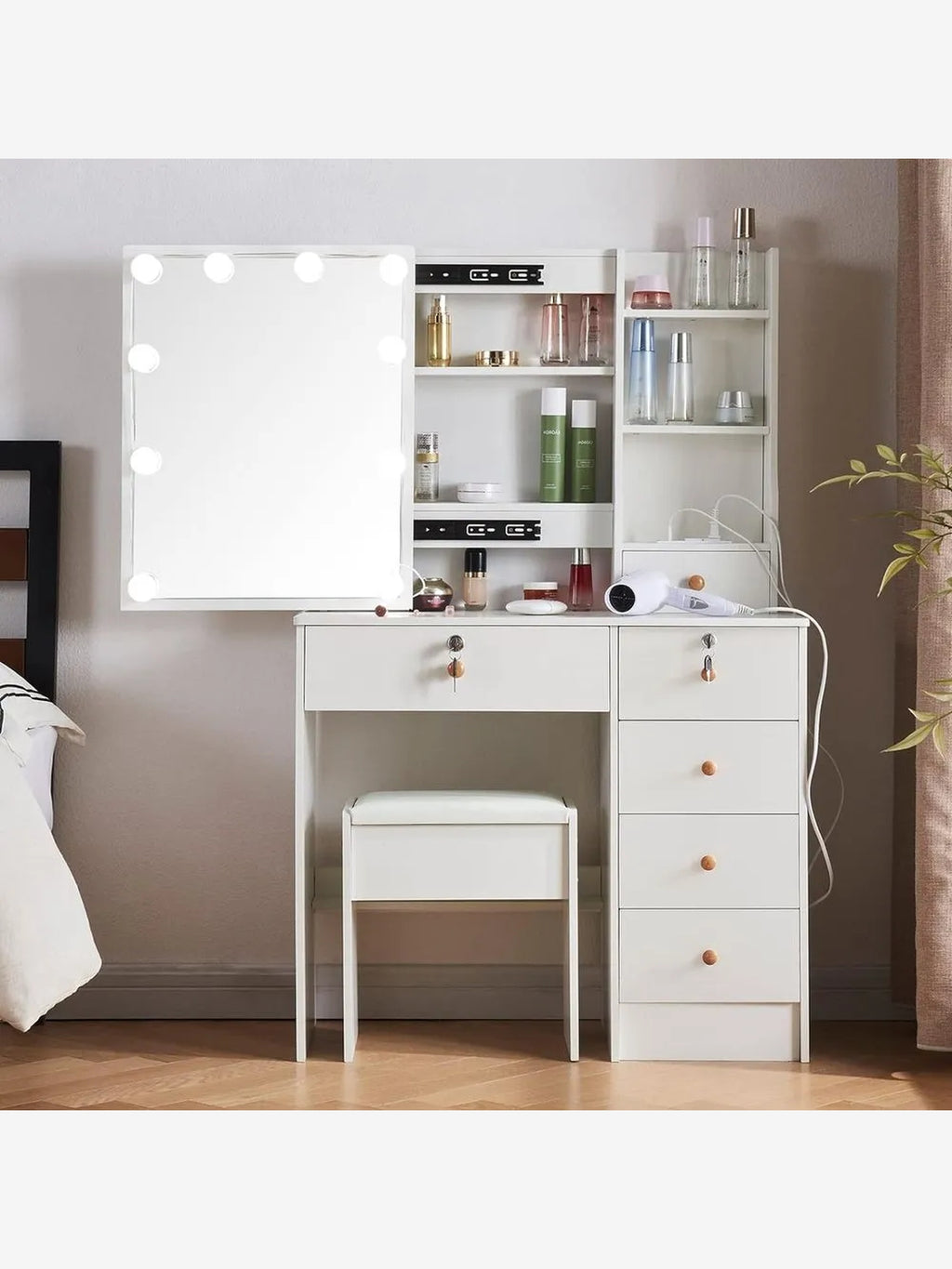Tocador con Espejo Luces Sagitario color Blanco TU MESITA