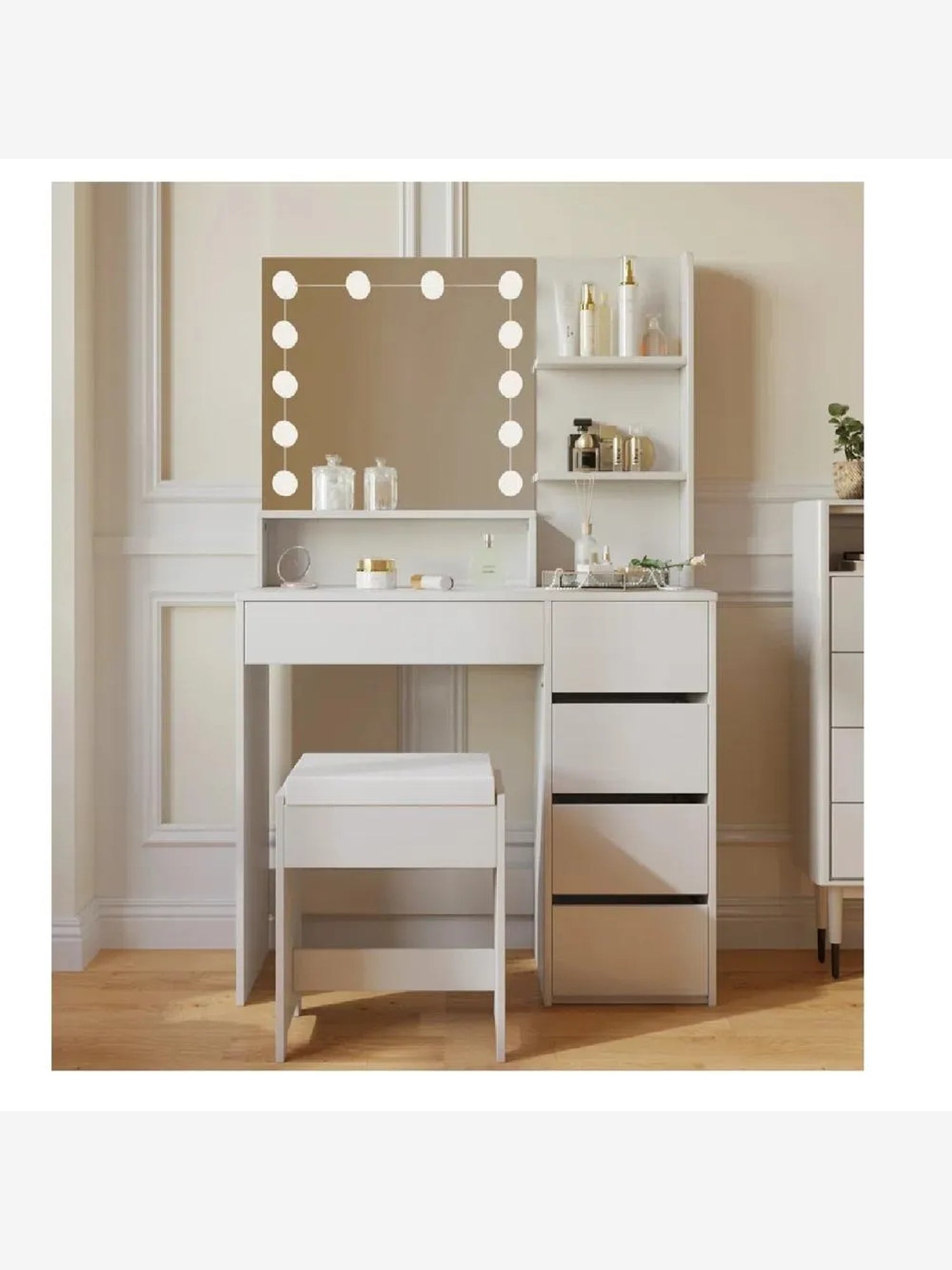 Tocador Moderno Led TU MESITA Magic color Blanco 5 cajones