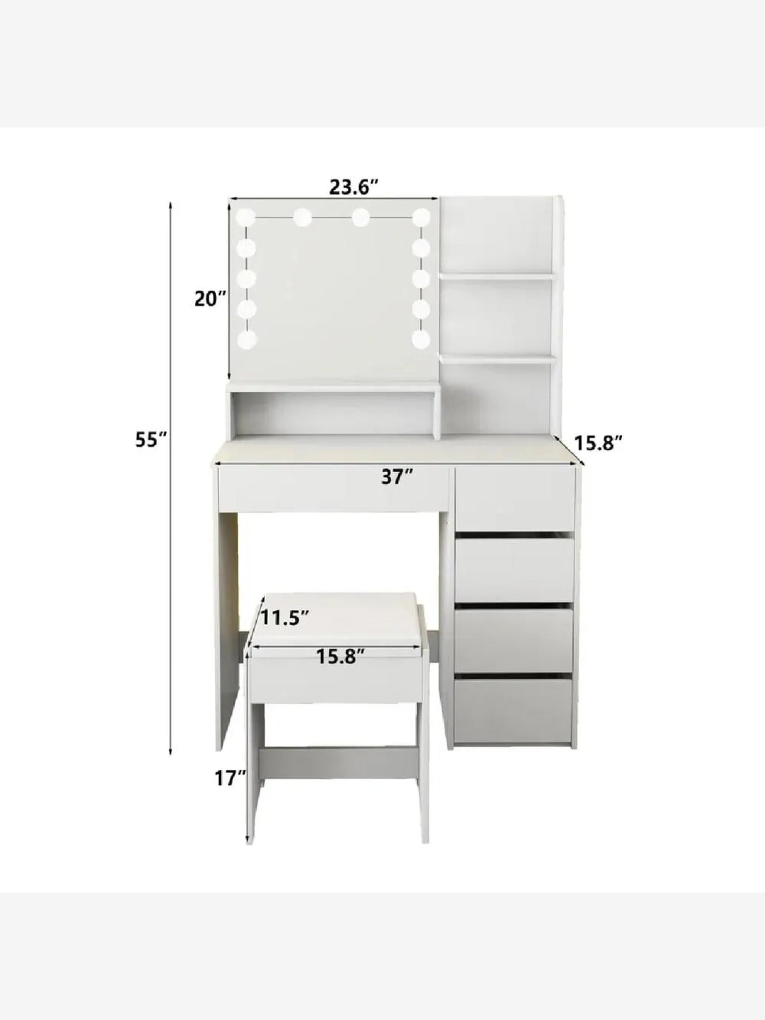 Tocador Moderno Led TU MESITA Magic color Blanco 5 cajones