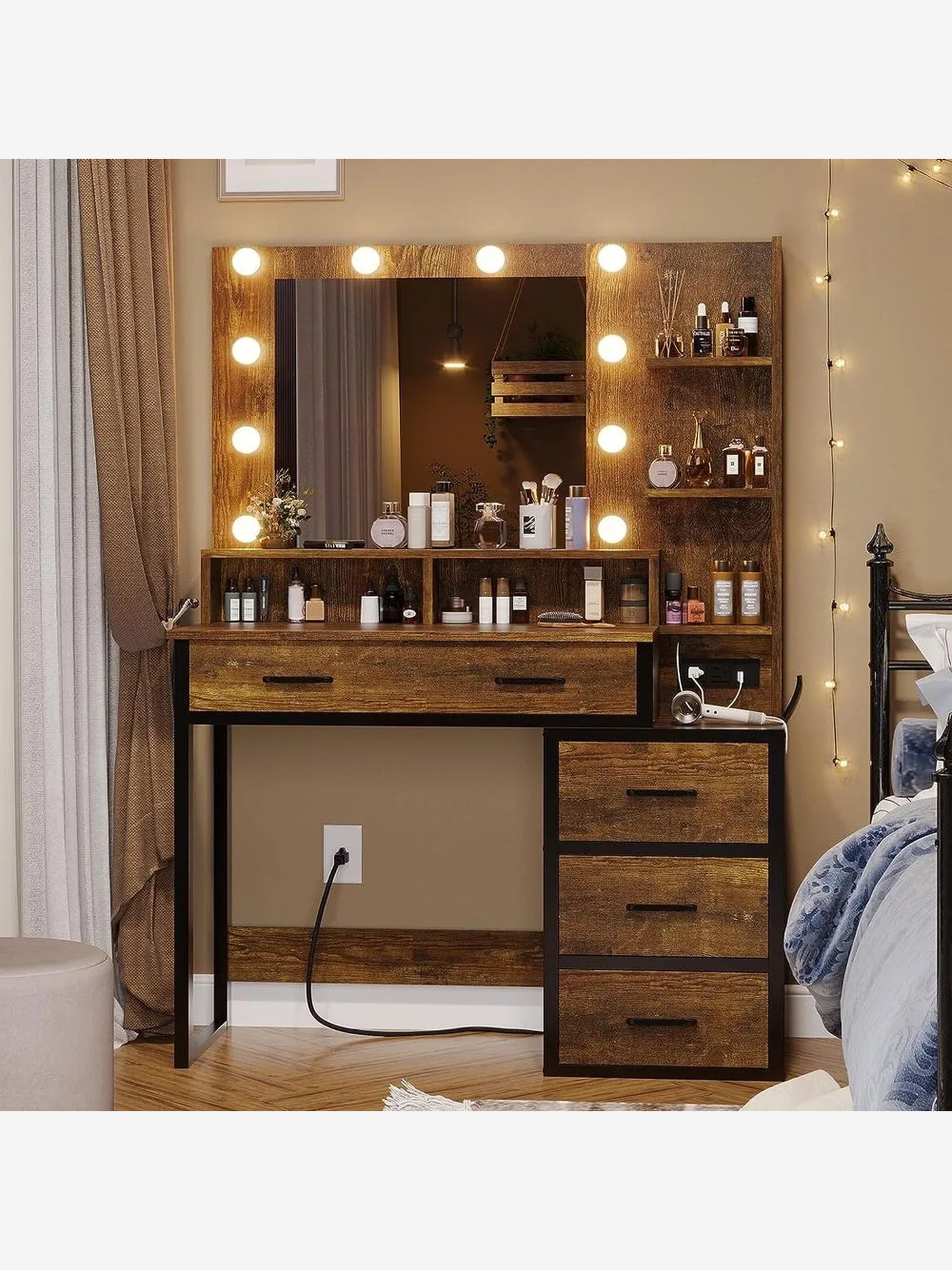 Tocador Rústico con espejo Luces LED Yahaira TU MESITA