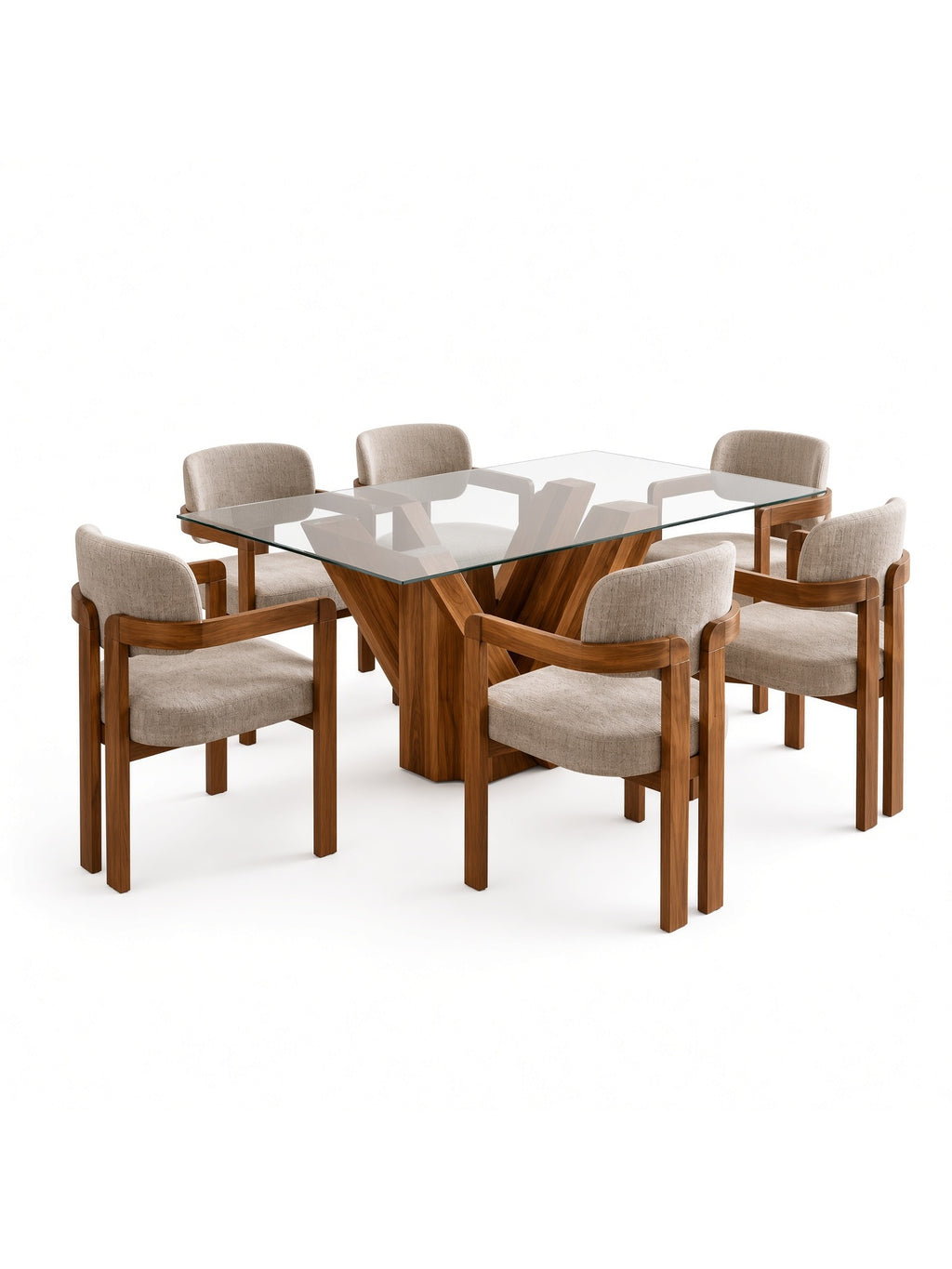 juego de comedor toscana 6 butacas con tablero de vidrio, vista de detalle del acabado