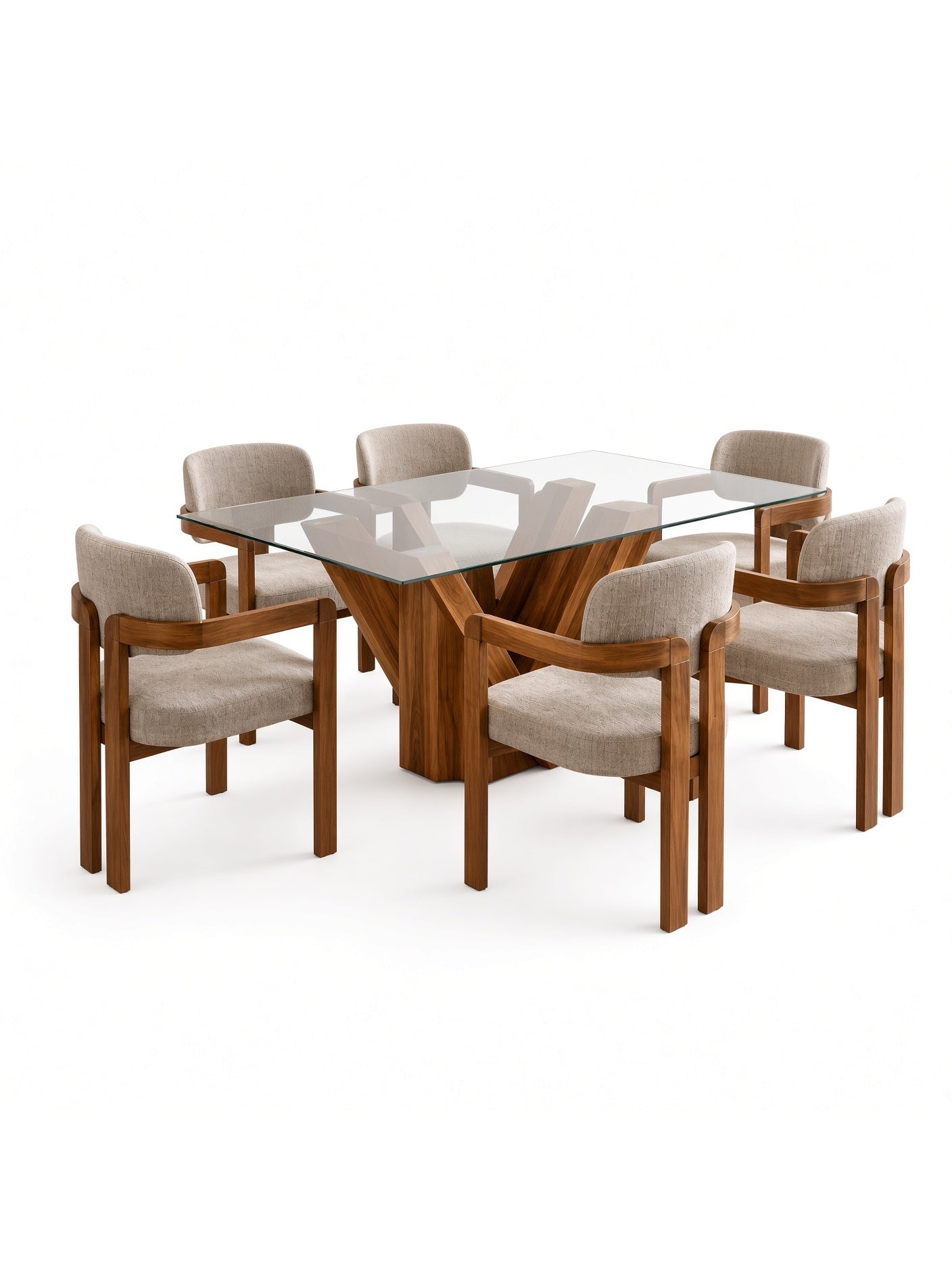 juego de comedor toscana 6 butacas con tablero de vidrio, vista de detalle del acabado