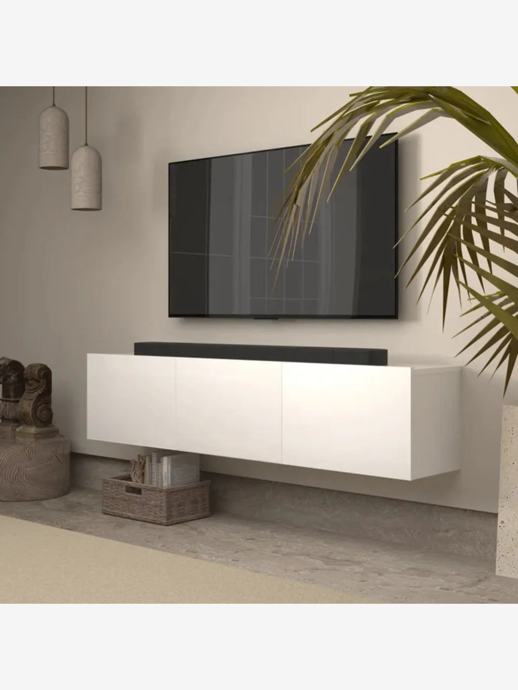 Mesa de TV Flotante Aquiles color Blanco 3 puertas TU MESITA