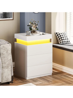Velador Mesa de Noche Tamaris Blanco con luces LED TU MESITA 3 cajones
