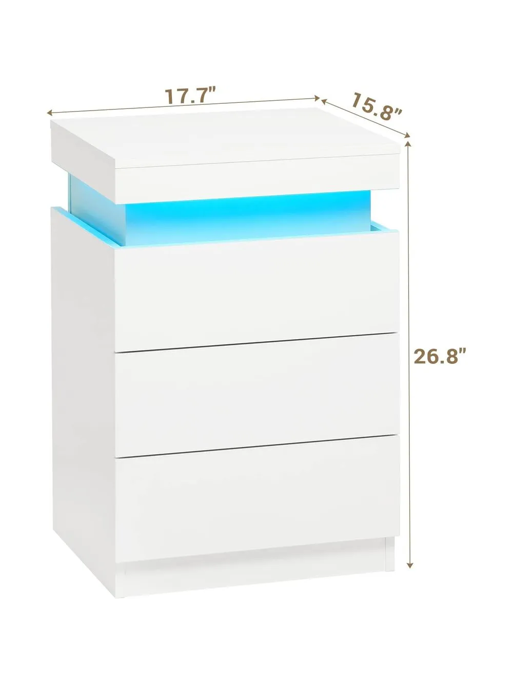 Velador Mesa de Noche Tamaris Blanco con luces LED TU MESITA 3 cajones