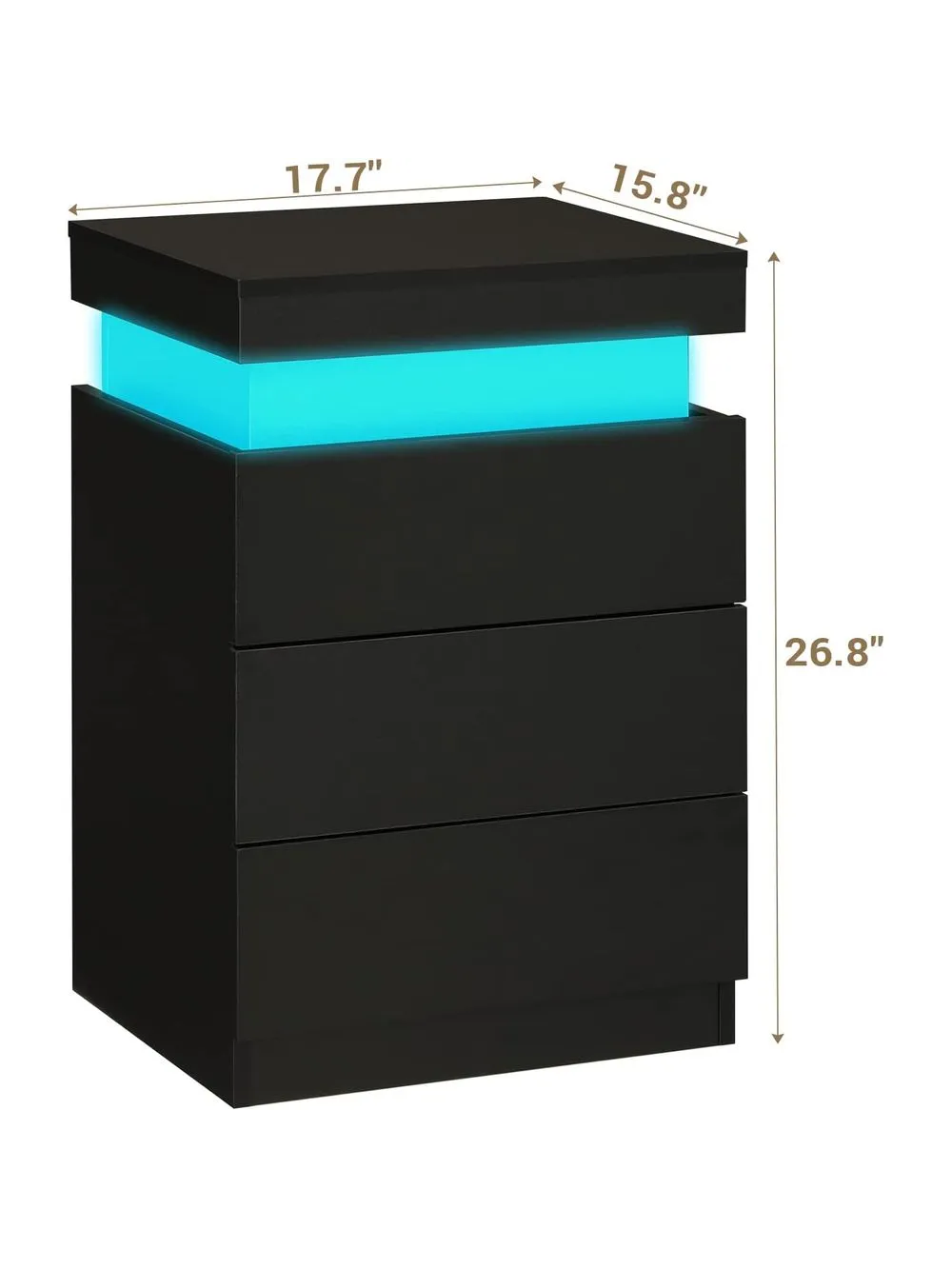 Velador Mesa de Noche Tamaris Negro con luces LED TU MESITA 3 cajones