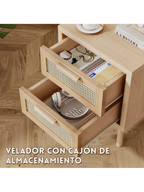 Velador con Ratán Boho Rovere 2 Cajones TU MESITA