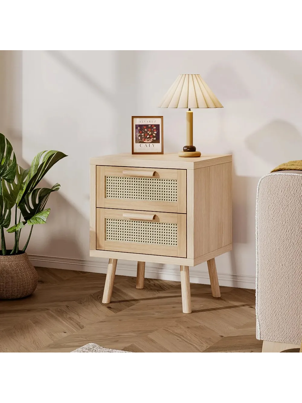 Velador con Ratán Boho Rovere 2 Cajones TU MESITA