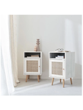 MESA DE NOCHE VELADOR AELU COLOR BLANCO CON REJILLA DE RATAN TU MESITA