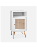 MESA DE NOCHE VELADOR AELU COLOR BLANCO CON REJILLA DE RATAN TU MESITA