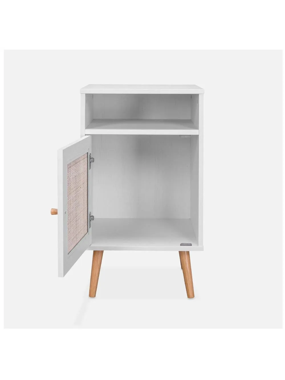 MESA DE NOCHE VELADOR AELU COLOR BLANCO CON REJILLA DE RATAN TU MESITA