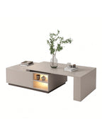 Mesa de Centro Geno Asimétrica con Nicho LED Color Taupé TU MESITA Canto Delgado