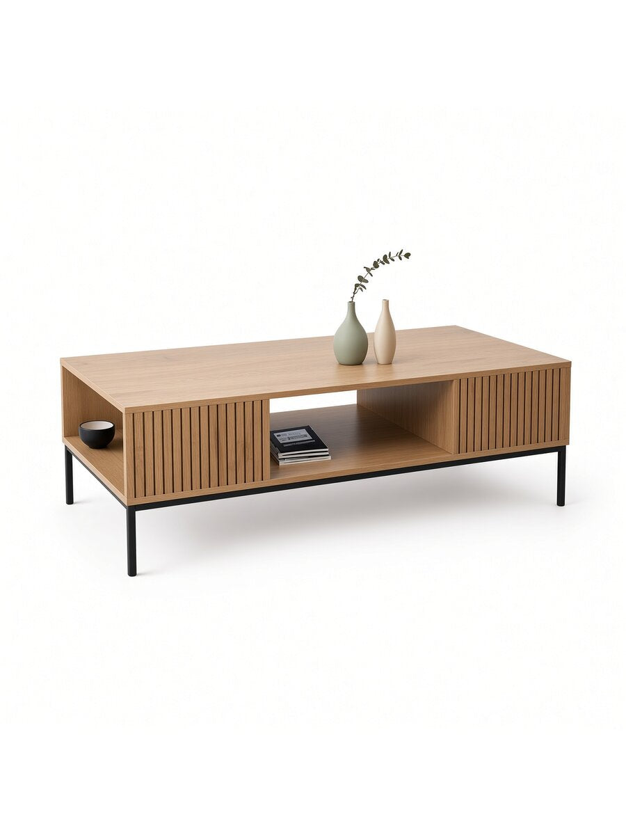 Mesa de Centro Kaori Ranurada Duna Negro TU MESITA Canto Grueso