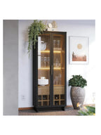 Vitrina Moderna TU MESITA Flamingo NegroMarrón 2 puertas 1 cajón LED