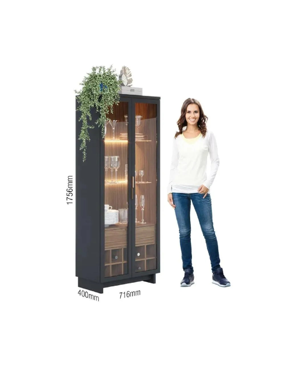 Vitrina Moderna TU MESITA Flamingo NegroMarrón 2 puertas 1 cajón LED