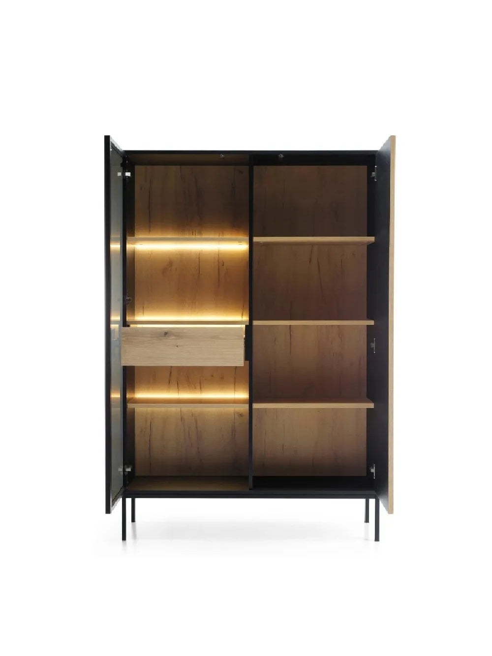 Vitrina Moderna Vilma con 2 Puertas Color Negro/Duna con Luz LED TU MESITA