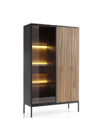 Vitrina Moderna Vilma con 2 Puertas Color Negro/Duna con Luz LED TU MESITA