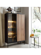 Vitrina Moderna Vilma con 2 Puertas Color Negro/Duna con Luz LED TU MESITA