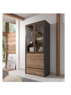 VITRINA ALTA TU MESITA MIRAMAR COLOR NEGRO/MARRÓN 4 PUERTAS 1 CAJÓN