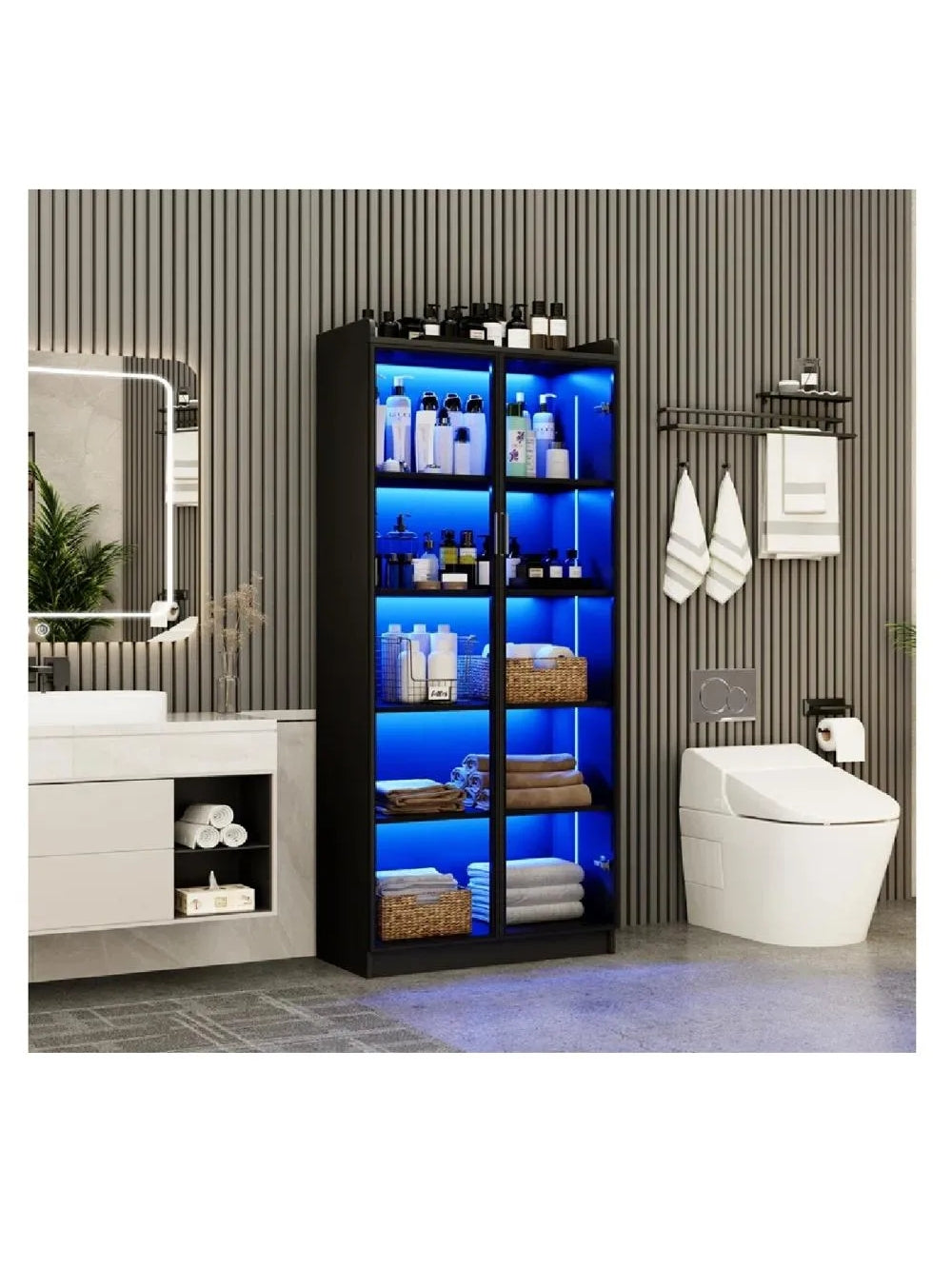 Vitrina Multiusos TU MESITA Gina color Negro 2 puertas luz LED