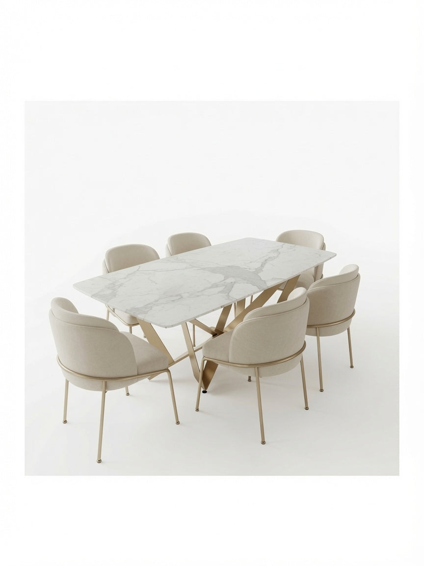 Juego de Comedor Celeste 6 Sillas con Piedra Sinterizada TU MESITA