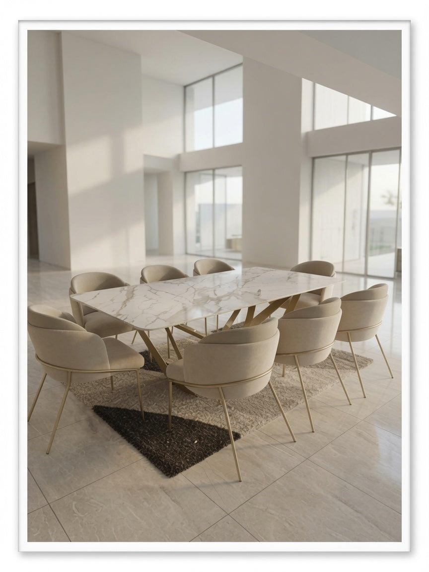 Juego de Comedor Mónaco 8 Sillas con Piedra Sinterizada Color Champagne TU MESITA