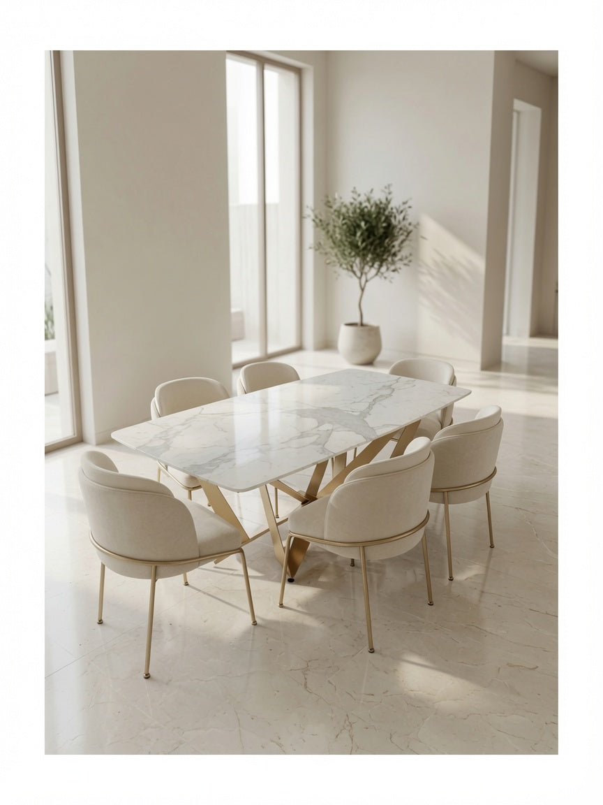 Juego de Comedor Celeste 6 Sillas con Piedra Sinterizada TU MESITA